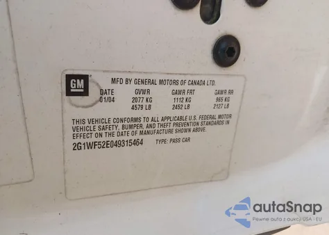 2004 Chevrolet Impala z USA, uszkodzony, nr VIN 2G1WF52E049315464